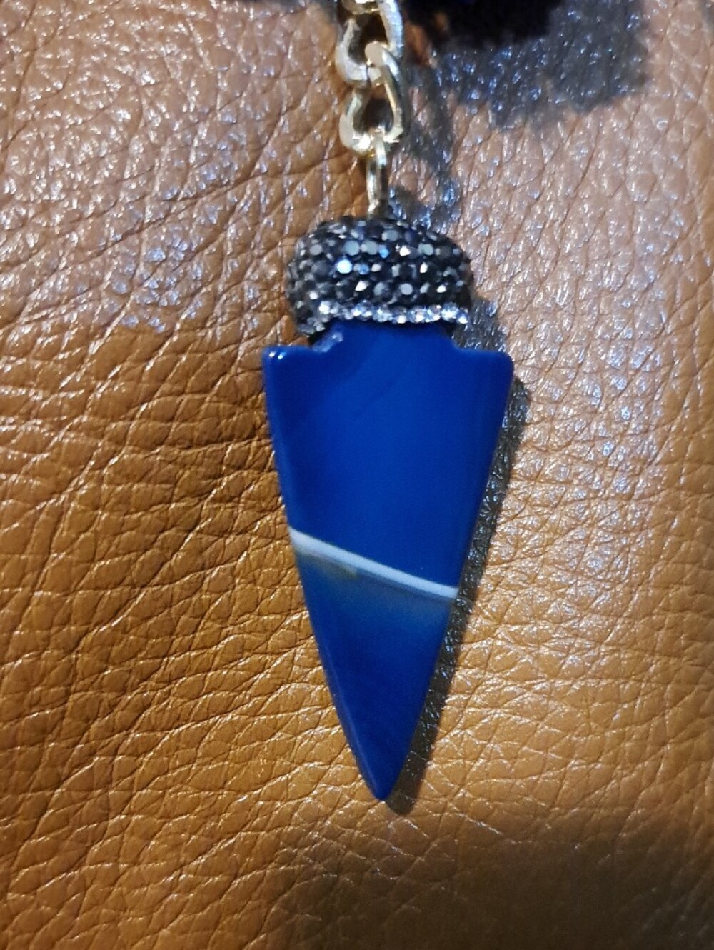 Hand Crafted Royal Blue Tassel & Stone Bag Purse Charm Keychain - Picture 3 of 6